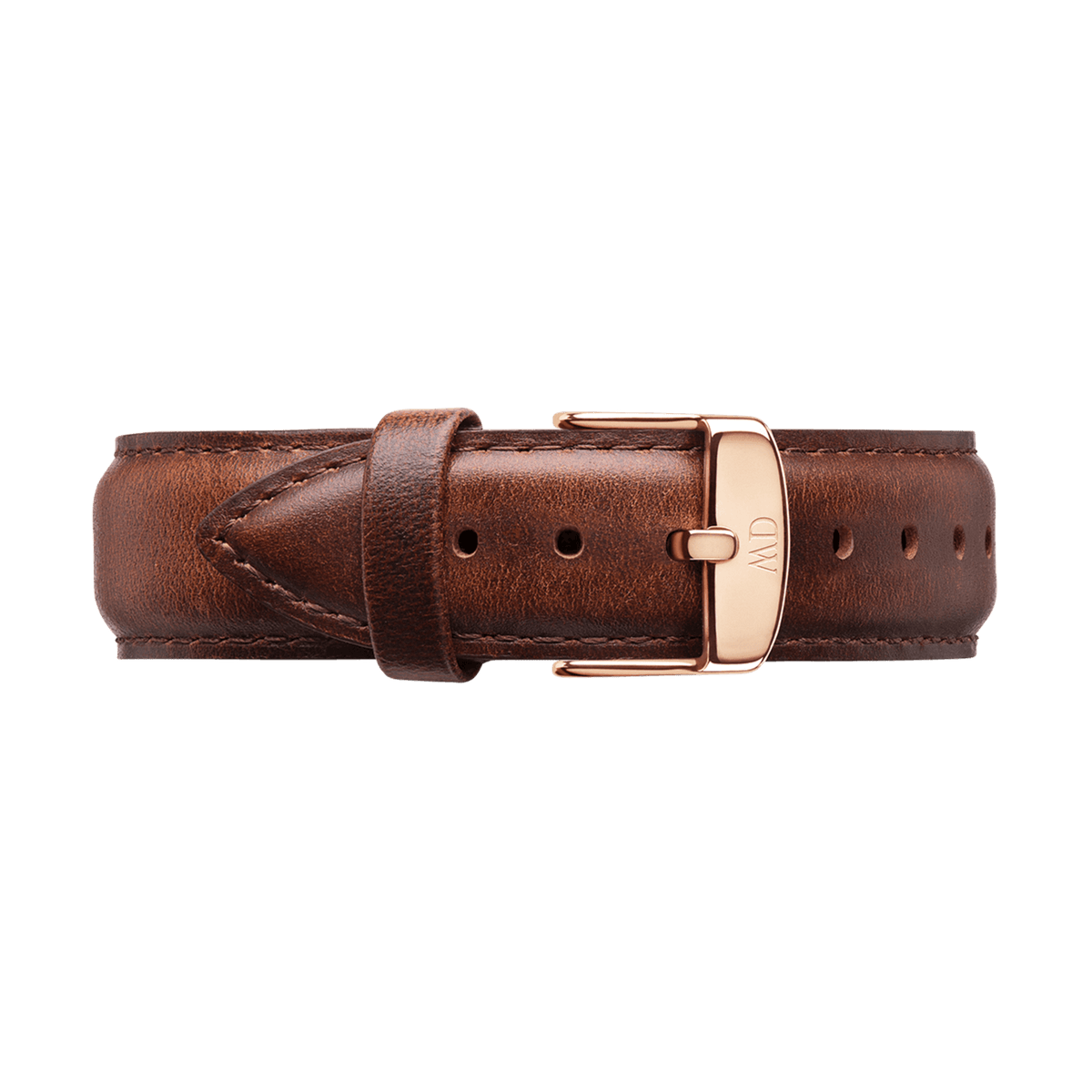 Brown genuine leather watch strap with a rose gold buckle, designed for the Classic St Mawes Black Rose Gold watch.