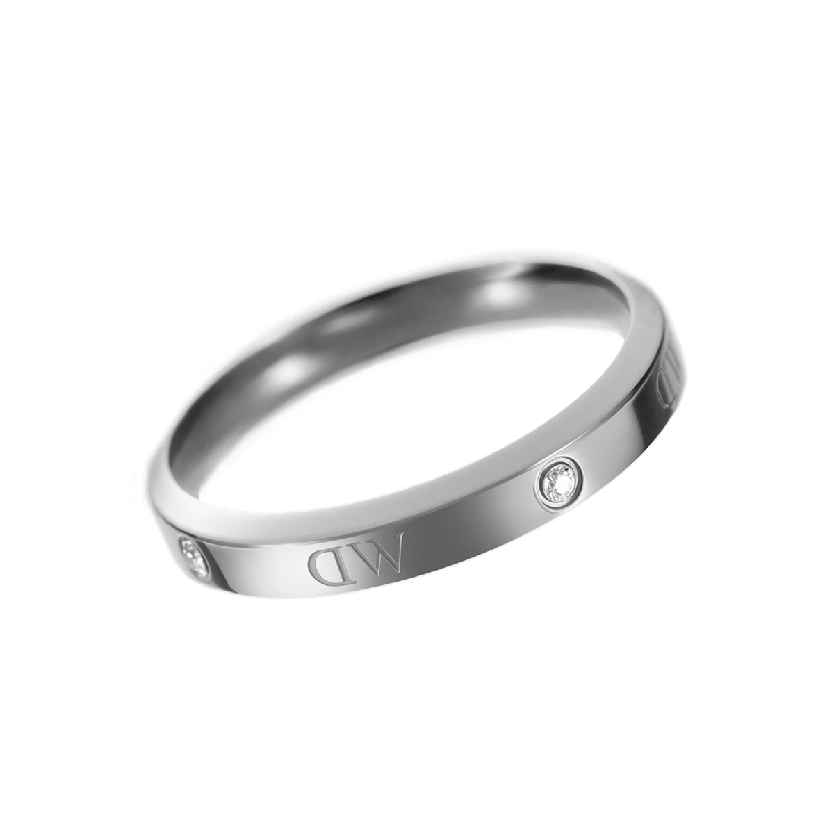 Classic Lumine Ring Silver with a slim, polished silver band, set with sparkling crystal stones and subtle engraved logotype details for a modern, minimalist style.