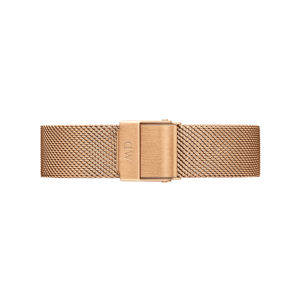 Rose gold mesh strap with a brushed stainless steel clasp, designed for the Petite Melrose Black Rose Gold watch, featuring adjustable links for a comfortable and secure fit.
