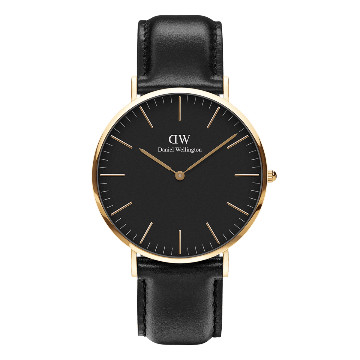 Classic Sheffield Gold men's watch featuring a black dial, slim gold markers, and a black genuine leather strap with a gold-plated round case, showcasing a minimalist and timeless design.