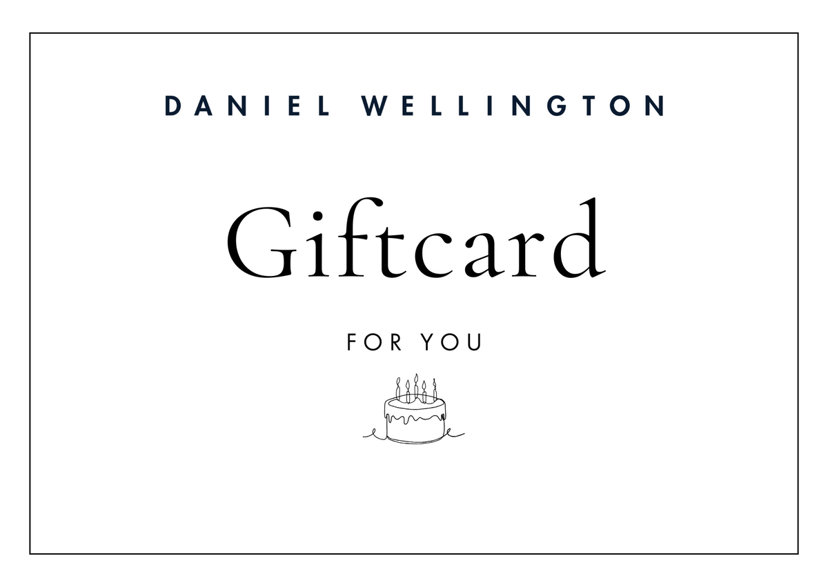 Daniel Wellington birthday gift card with a minimalist design, featuring the words