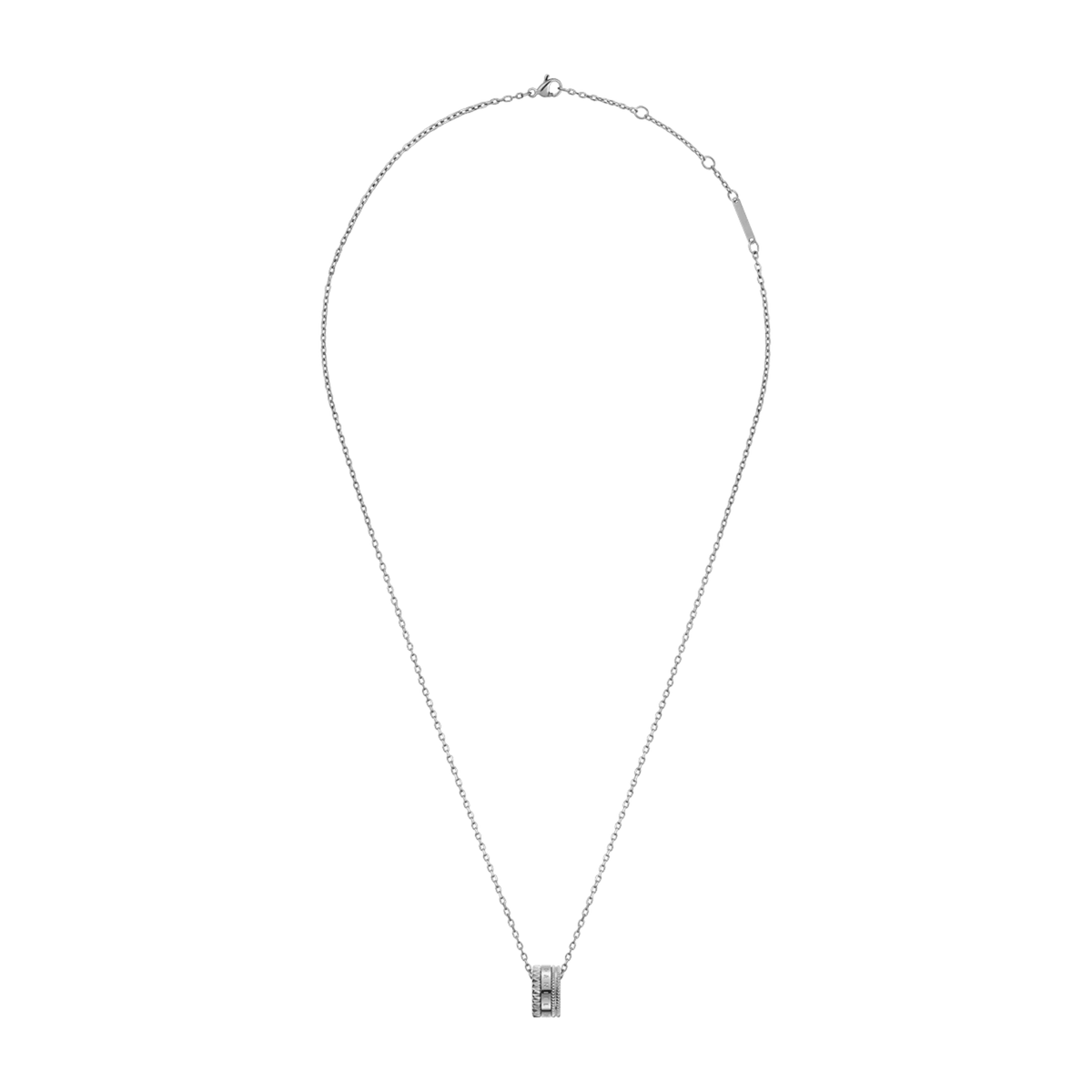 Elevation Necklace Silver with an adjustable fine silver chain and a geometric ring pendant, designed for a modern and versatile look suitable for both casual and formal occasions.