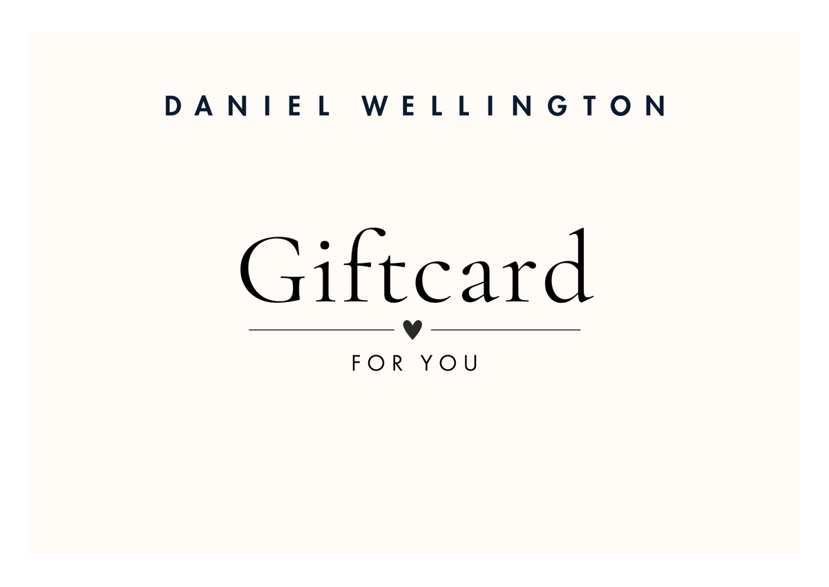 Daniel Wellington Gift Card Valentine's Edition featuring a minimalist black and white design with a subtle heart detail and the text