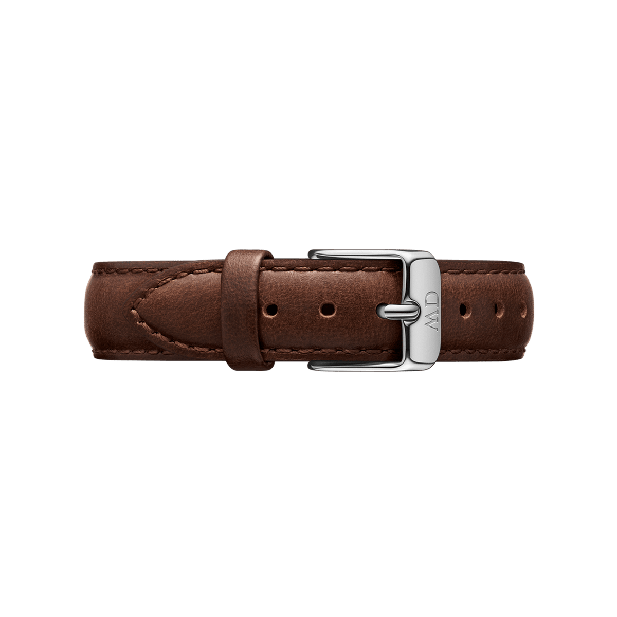 Dark brown genuine leather watch strap for the Petite Bristol Black Silver, featuring fine stitching and a polished silver buckle for an adjustable, comfortable fit.