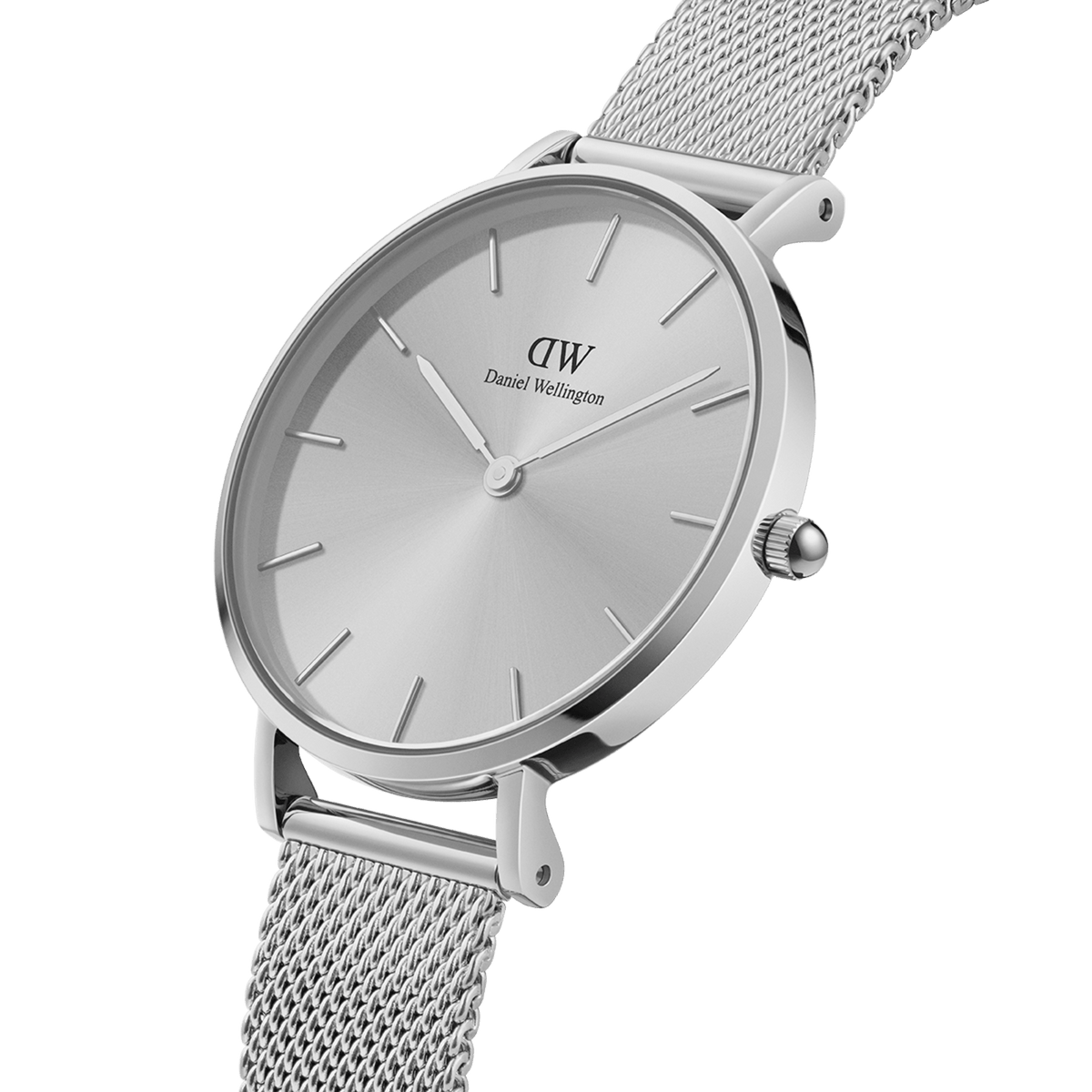 Petite Unitone Silver features a sleek round dial with minimalist silver markers and an adjustable stainless steel mesh strap, designed for a comfortable and elegant fit on petite wrists.