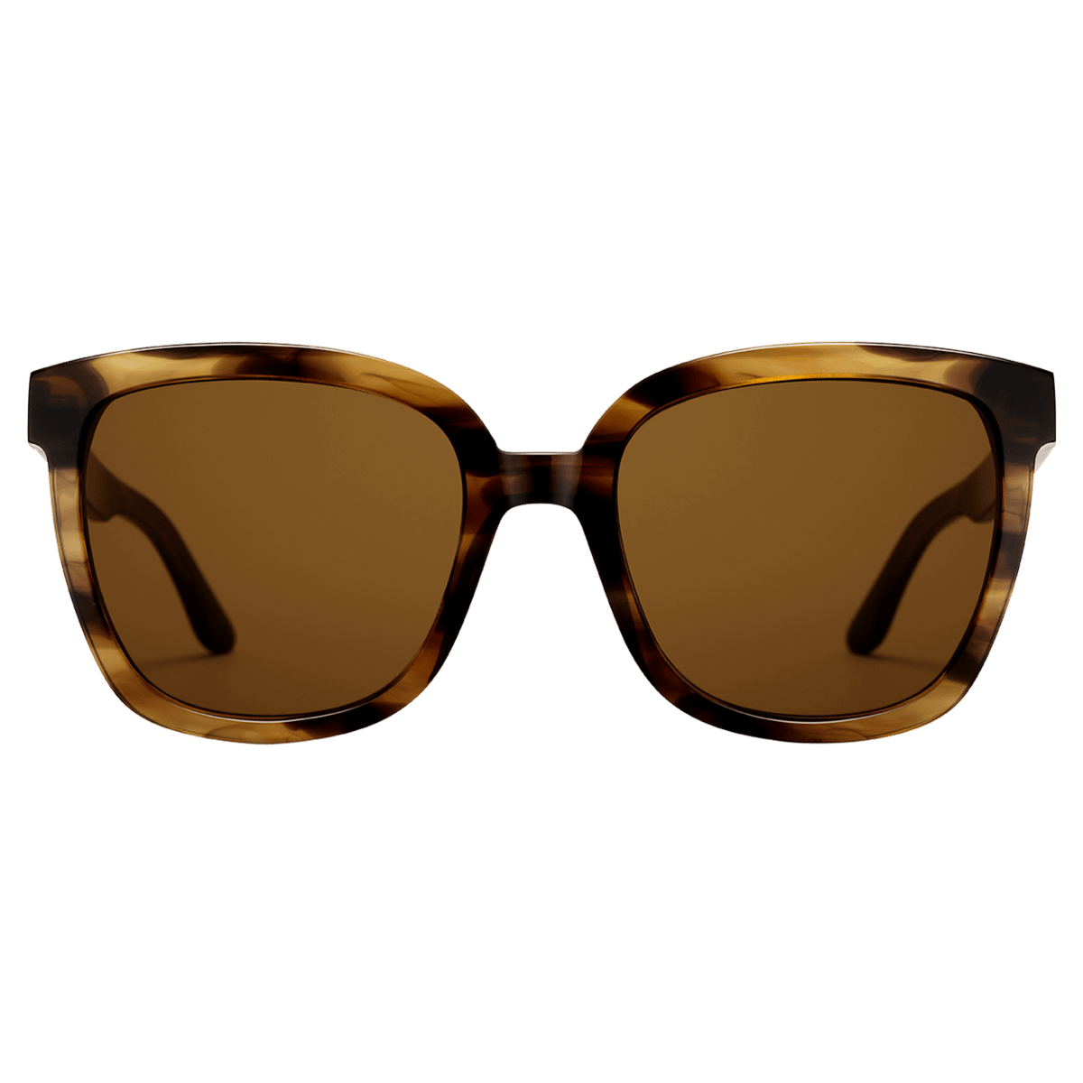 Oversized square sunglasses with a brown demi patterned bio-acetate frame and amber coloured lenses, designed for women seeking UV400 protection and stylish everyday wear.