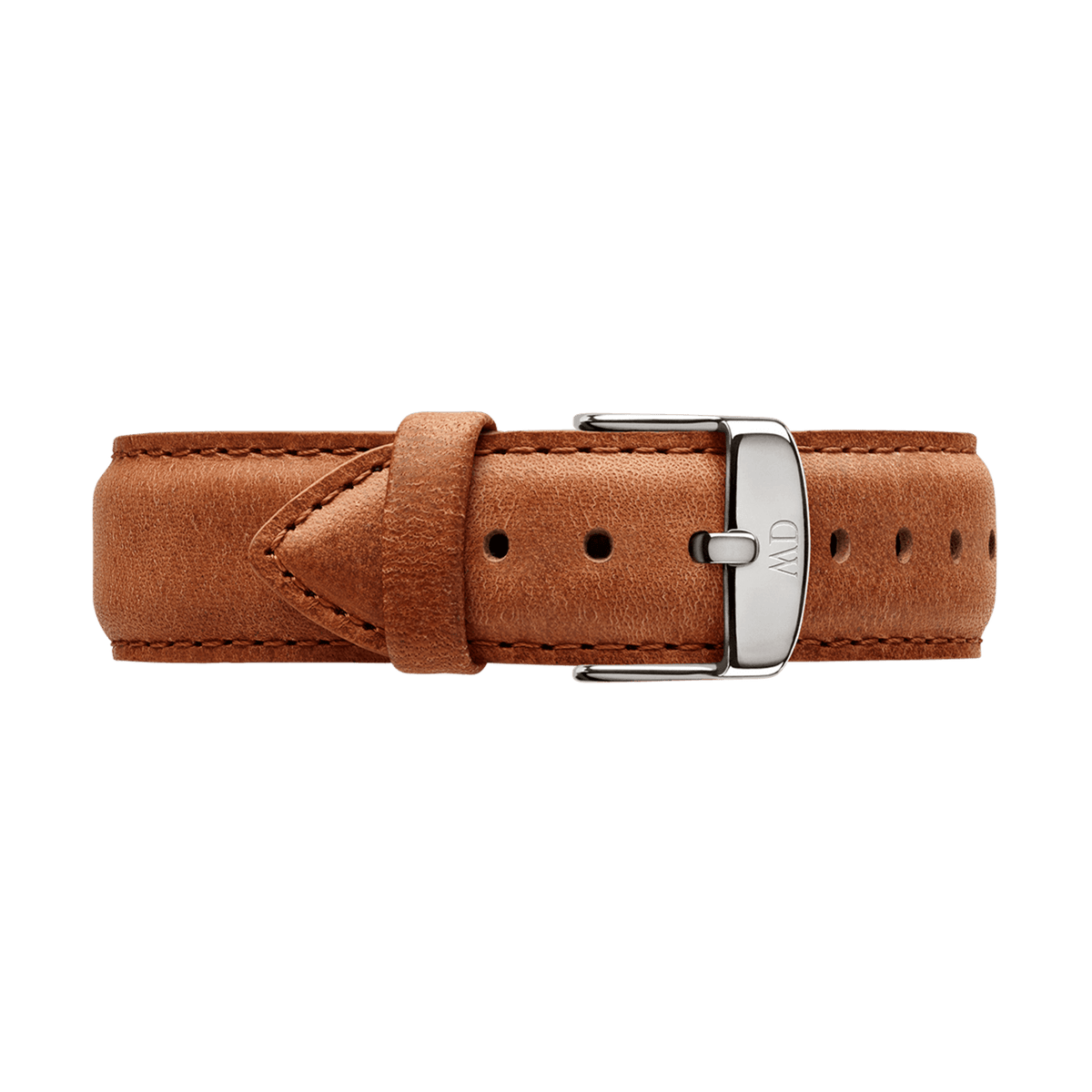 Durham Strap Silver genuine leather watch strap in warm light brown with fine stitching and a sleek silver buckle, suitable for both casual and formal watch styles.