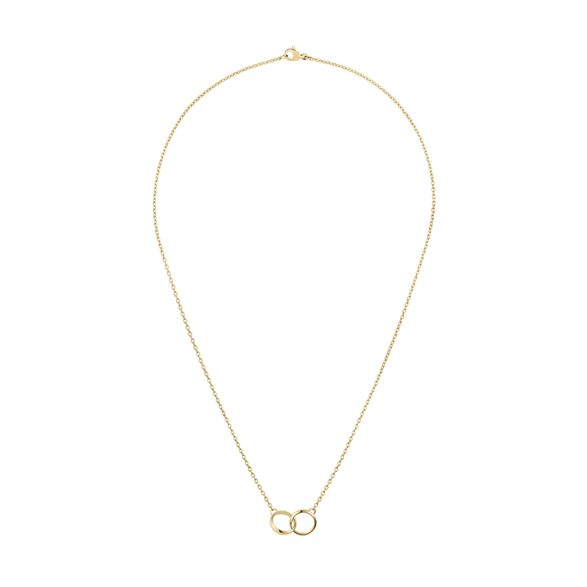 Classic Lumine Unity Gold necklace with an adjustable gold chain and minimalist interlocking rings pendant, displayed in a full view against a plain background.