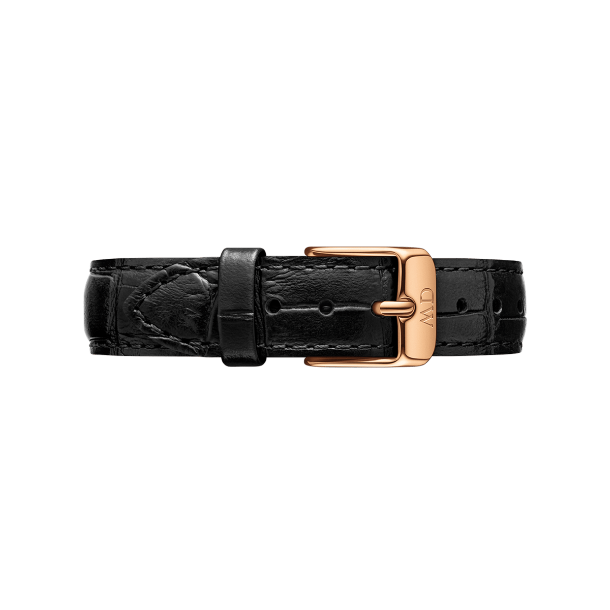 Genuine black croc leather Reading Strap Rose Gold with a rose gold buckle, featuring subtle embossed texture and multiple holes for easy adjustment.