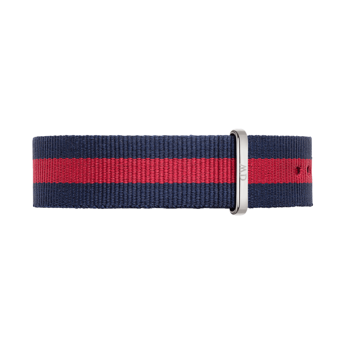 Blue and red NATO style polyester watch strap with a silver buckle, designed for the Classic Oxford Silver watch and offering a comfortable, adjustable fit.