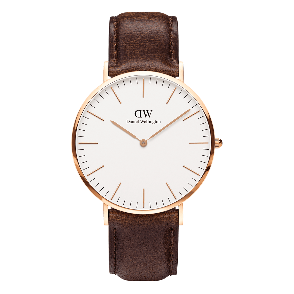 Classic Bristol Rose Gold watch with a minimalist eggshell white dial, slim rose gold case, and a dark brown genuine leather strap. The clean design and neutral tones make it a versatile accessory for both formal and casual outfits.
