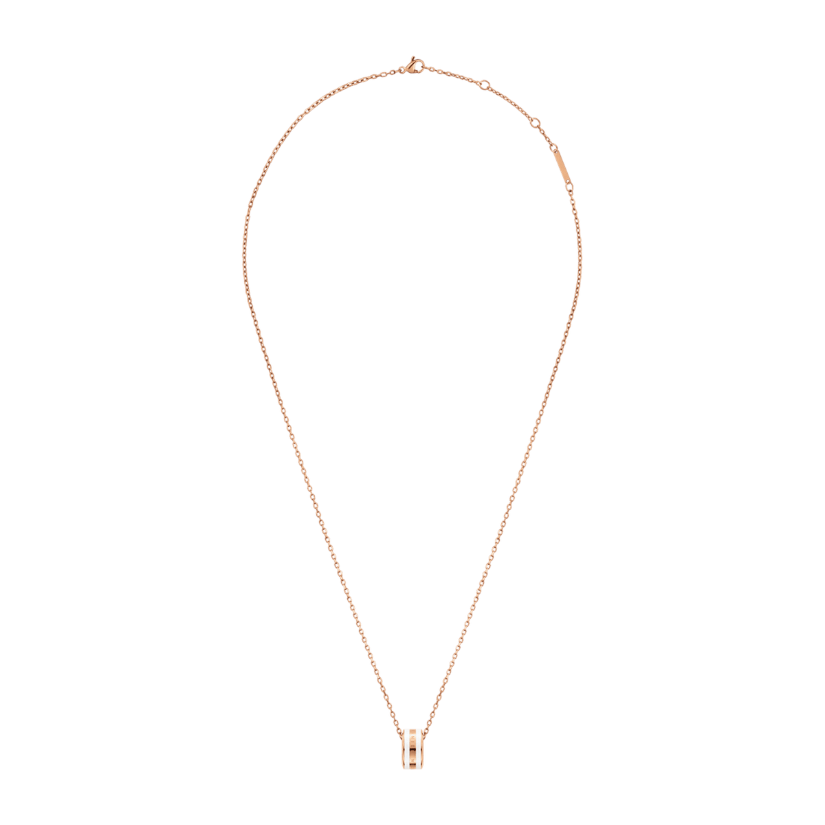 Emalie Necklace Rose Gold Satin White features a fine rose gold chain with an adjustable clasp and a satin white enamel pendant, offering a modern yet timeless look for everyday wear or special occasions.