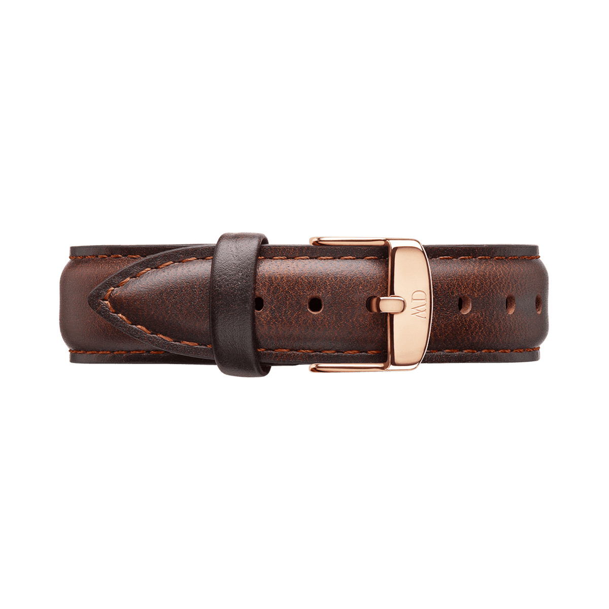 Bristol Strap Rose Gold featuring dark brown genuine leather with contrast stitching and a rose gold buckle, designed for a refined and versatile watch upgrade.
