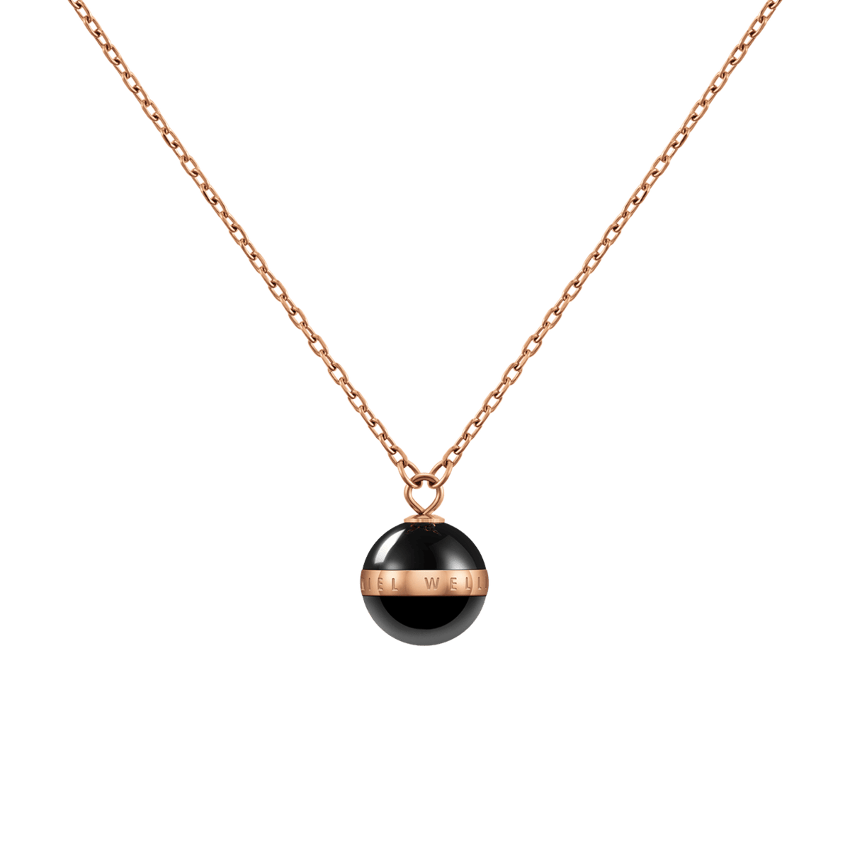 Rose gold chain necklace featuring a polished black ceramic pendant with a rose gold plated band, showcasing a minimal and modern design ideal for both everyday wear and special occasions.