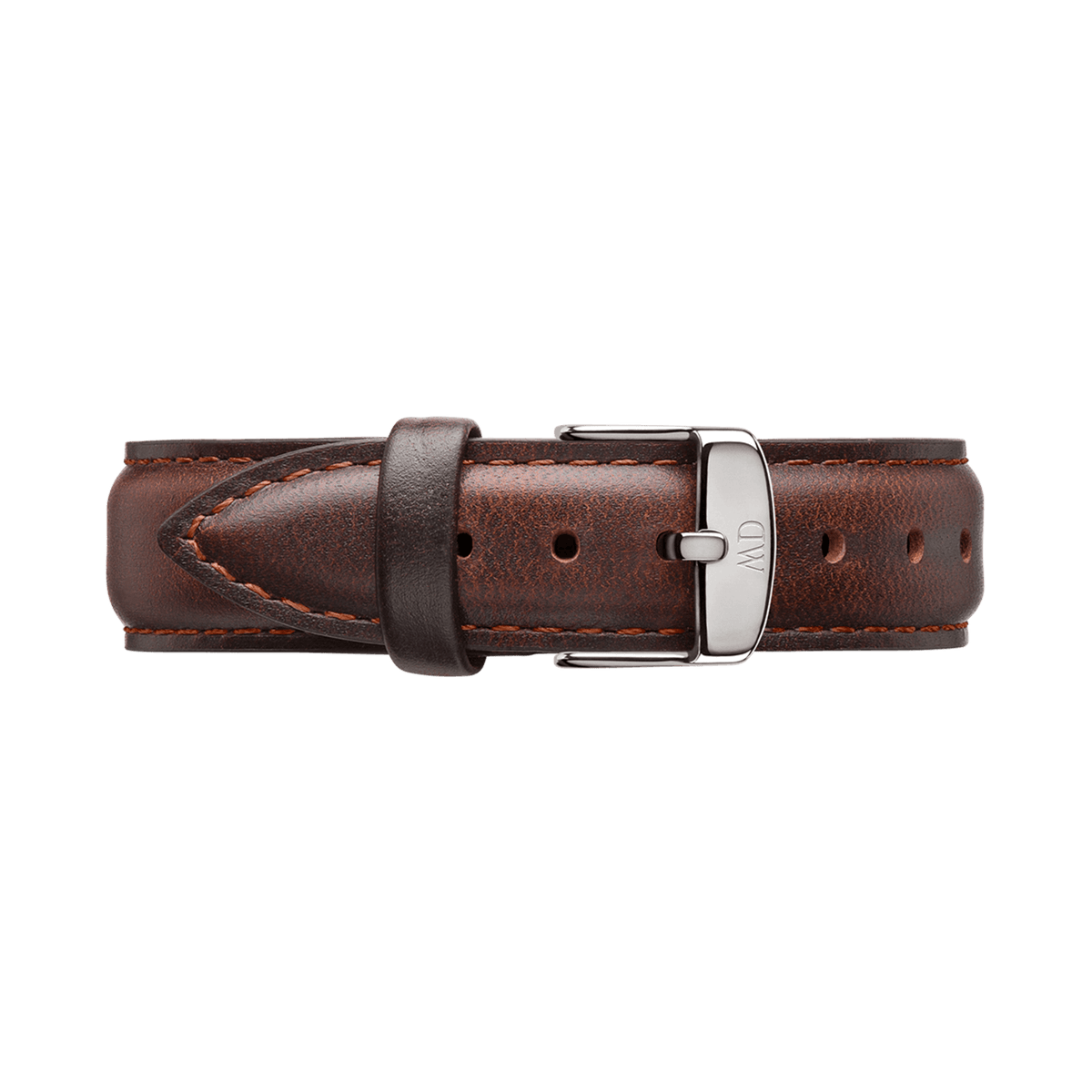 Bristol Strap Silver brown leather watch strap with visible stitching and a polished silver buckle, designed for a classic and comfortable fit on a range of watch sizes.