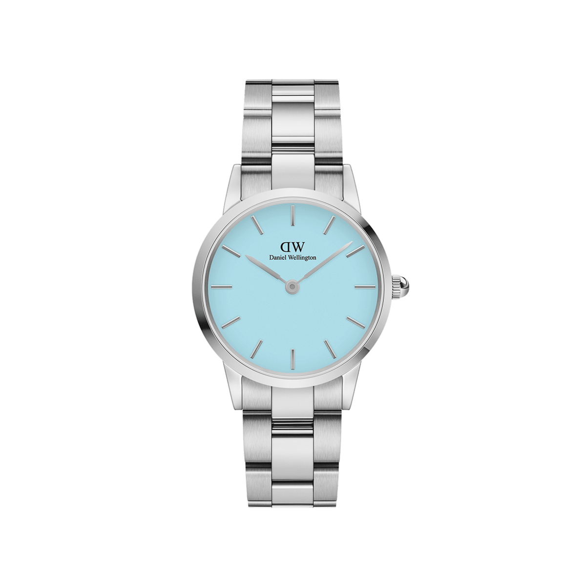 Elegant Iconic Link Capri women’s watch featuring a stainless steel bracelet and a pastel blue dial, with minimalist silver markers and a contemporary, versatile style.