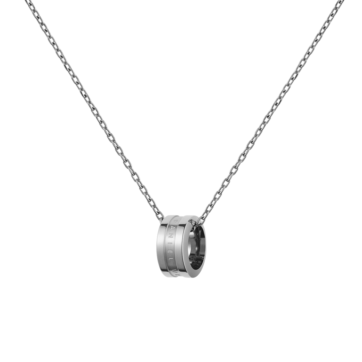 Polished silver necklace featuring a minimalist ring pendant on a fine adjustable chain, crafted from 316L stainless steel for a sleek and timeless look.