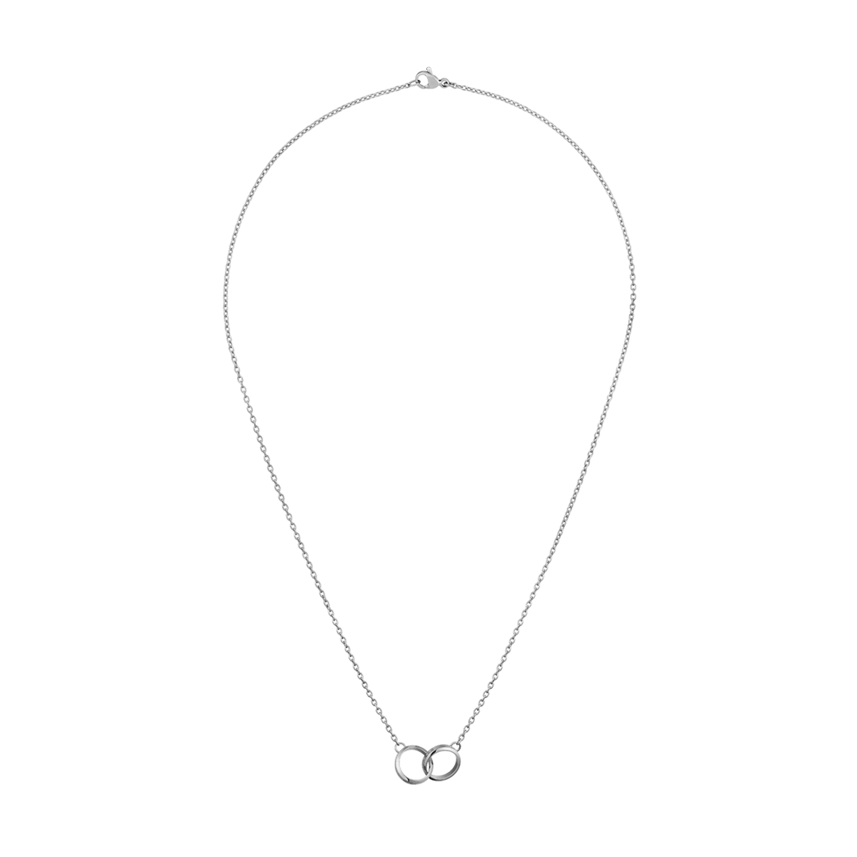 Elan Unity Necklace Silver featuring a fine chain and two interlocked polished rings as a pendant, designed for a minimalist and elegant look.
