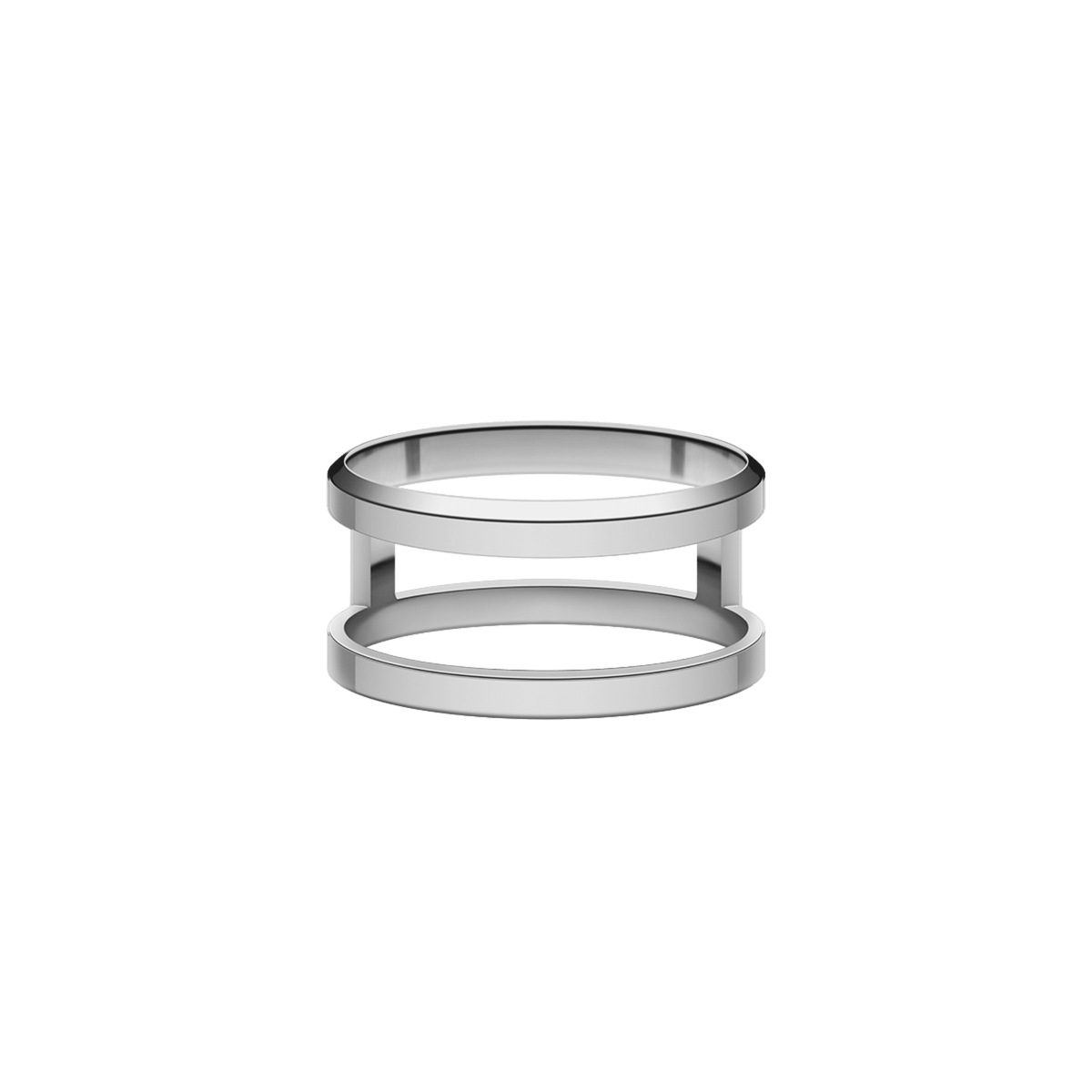 Elan Dual Ring Silver with a distinctive double-band design and polished silver finish, crafted from stainless steel for a sleek, modern look.