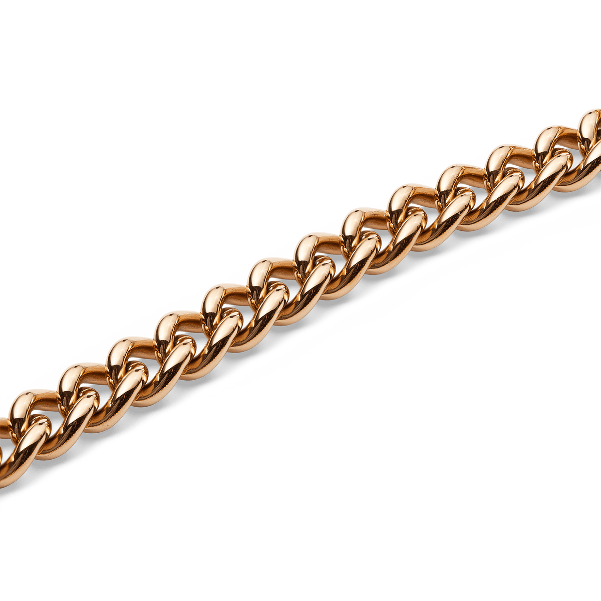 Close-up of the Chunky Chain Necklace Rose Gold showing its polished, rounded rose gold links and smooth finish, highlighting the quality craftsmanship and bold design.