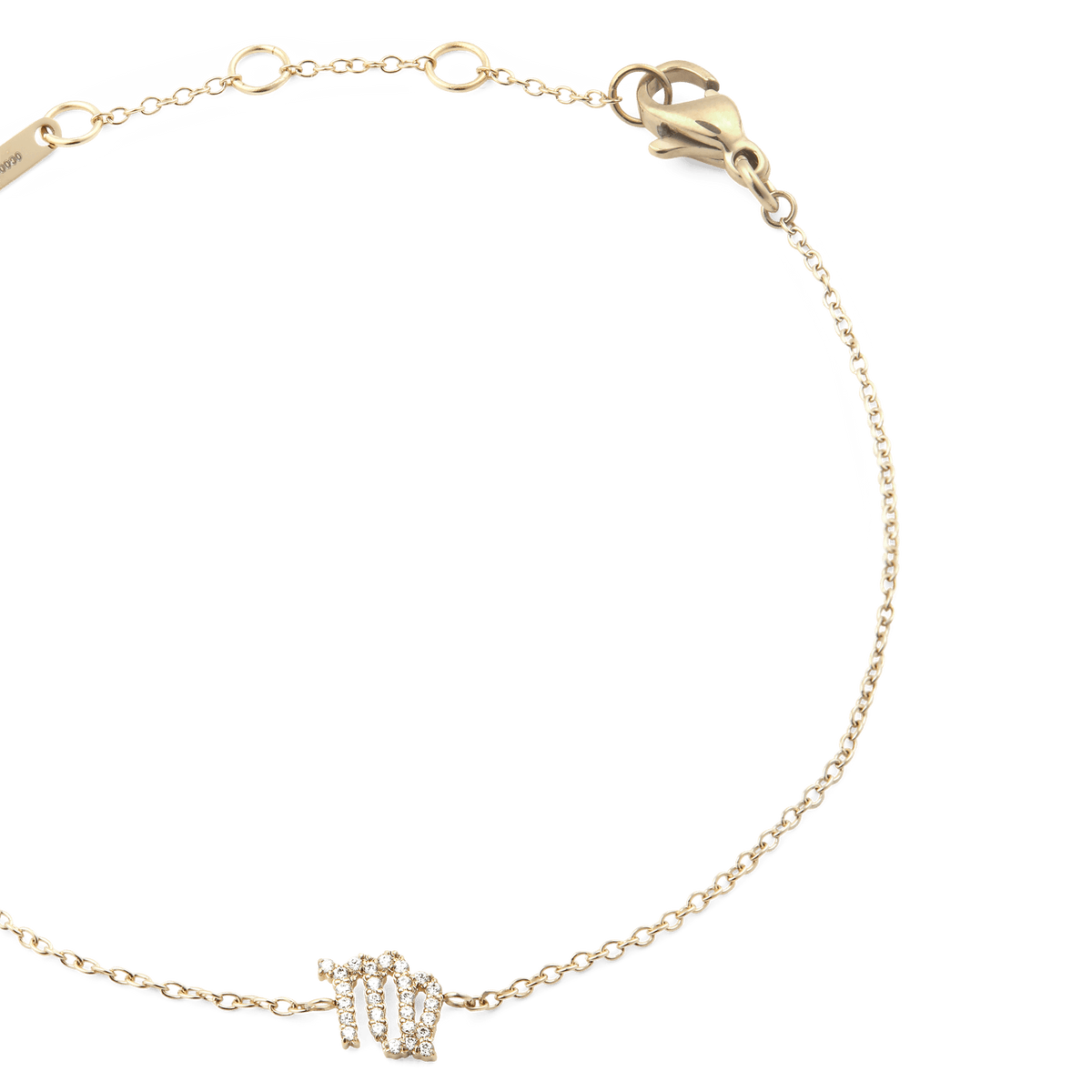 Gold chain bracelet with an adjustable clasp, featuring a Virgo zodiac charm set with sparkling crystals and a minimalist, elegant design.