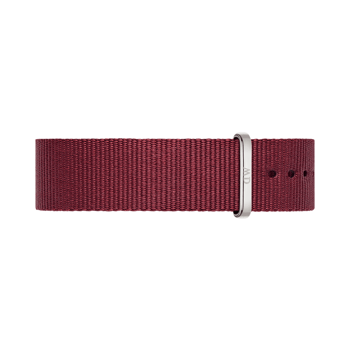 Ruby red NATO strap for the Classic Roselyn Silver watch, crafted from durable polyester with an adjustable fit and a polished stainless steel buckle.