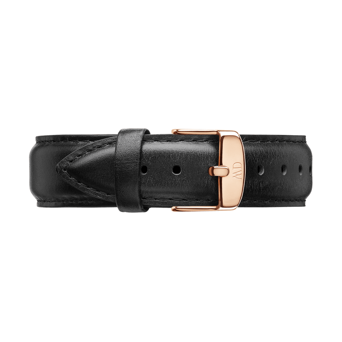 Black genuine leather watch strap with a polished rose gold buckle, designed for the Classic Sheffield Rose Gold watch.