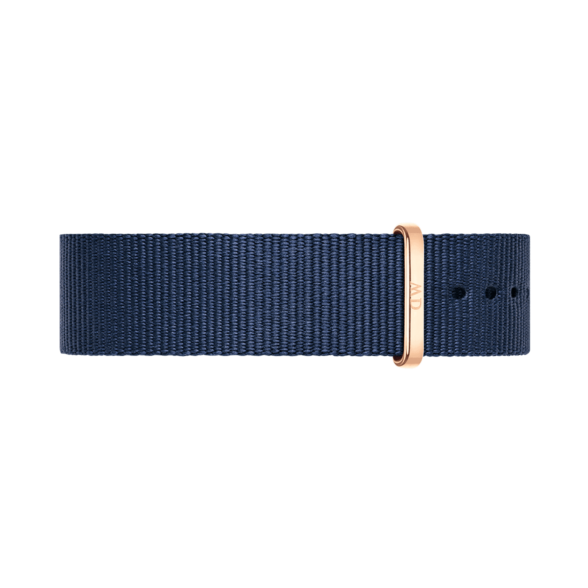 Midnight blue Bayswater Strap Rose Gold NATO watch strap with a rose gold buckle, crafted from durable polyester and designed for easy adjustment and comfortable daily wear.