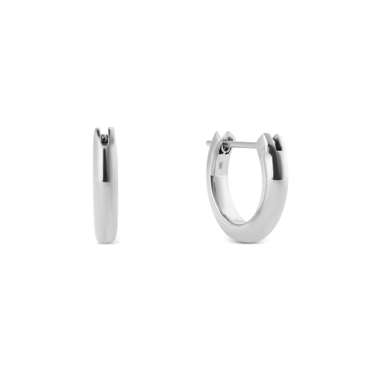 A pair of Arch Earring Silver 9mm hoop earrings crafted from polished stainless steel, featuring a minimalist curved design with a slim 2.5 mm profile and secure pin closure.