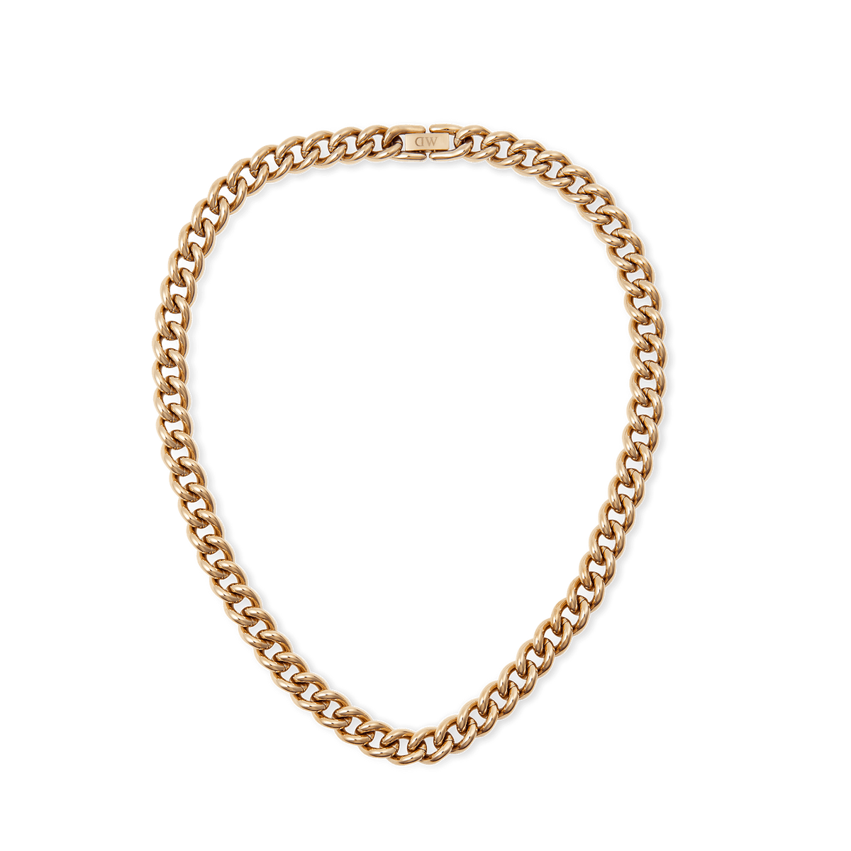 Chunky Chain Necklace Rose Gold featuring bold, rounded links in a polished rose gold finish, designed to sit at the collarbone with a secure fold-over clasp for a modern, statement look.