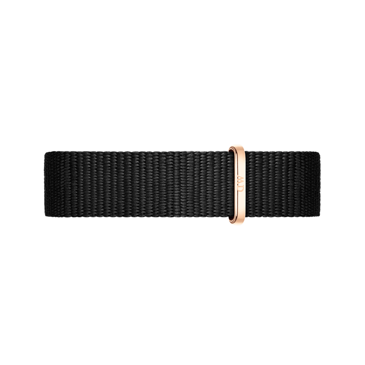 Cornwall Strap Rose Gold showcases a black woven NATO-style watch strap with a polished rose gold buckle, designed for a modern and understated look.