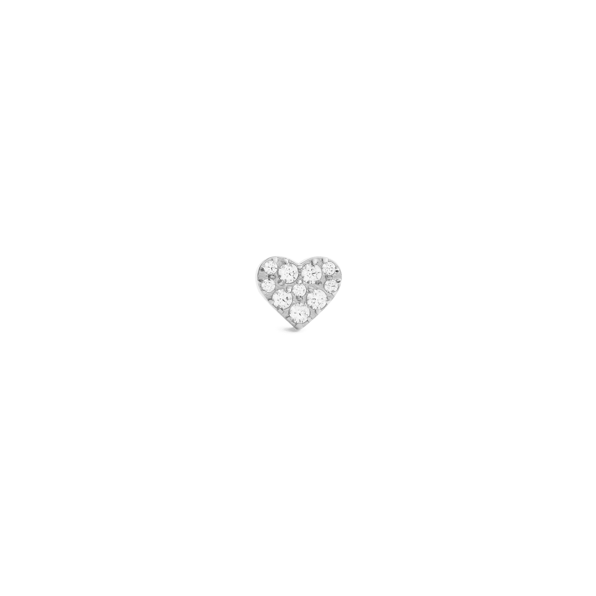 Petite heart-shaped stud earring in polished silver, featuring a cluster of sparkling cubic zirconia crystals for a refined and contemporary look.