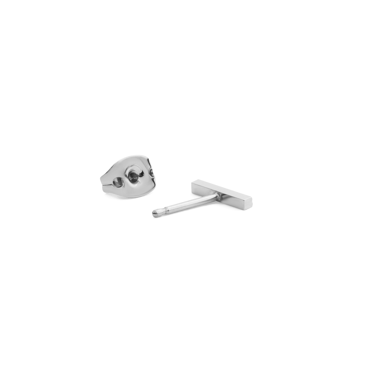 Crystal Bar Stud Silver earring shown with its butterfly back, highlighting the slim silver bar and secure fastening designed for comfortable everyday wear.