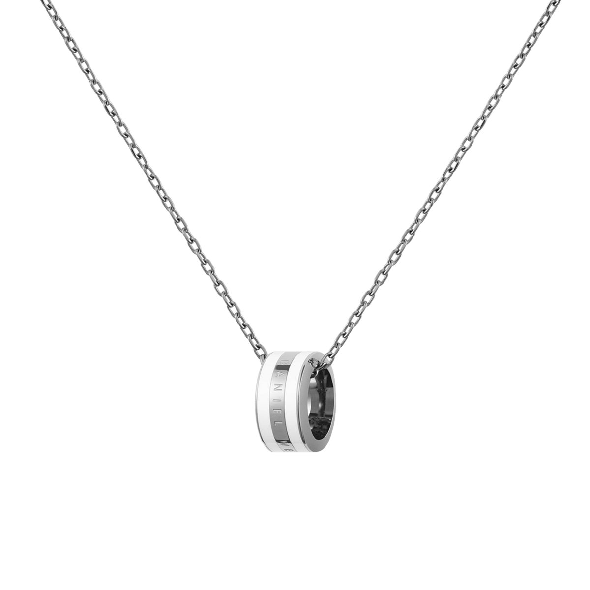 Silver chain necklace featuring a satin white enamel pendant with a minimalist, polished finish, designed for adjustable wear and everyday elegance.