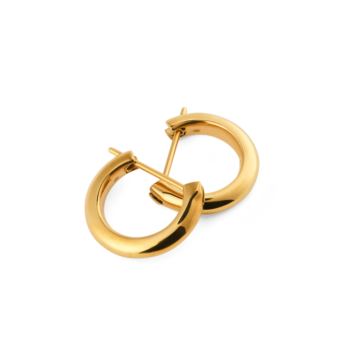 Arch Earring Gold 9mm pair featuring softly rounded curves, high-shine gold finish, and secure pin closures, highlighting their minimalist and timeless hoop design.