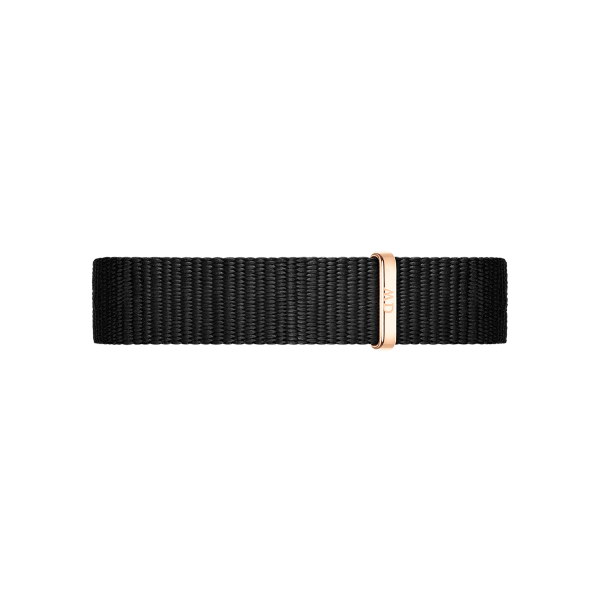 Black NATO fabric strap with a rose gold buckle, designed for the Petite Cornwall Black Rose Gold women’s watch, offering a comfortable and adjustable fit.