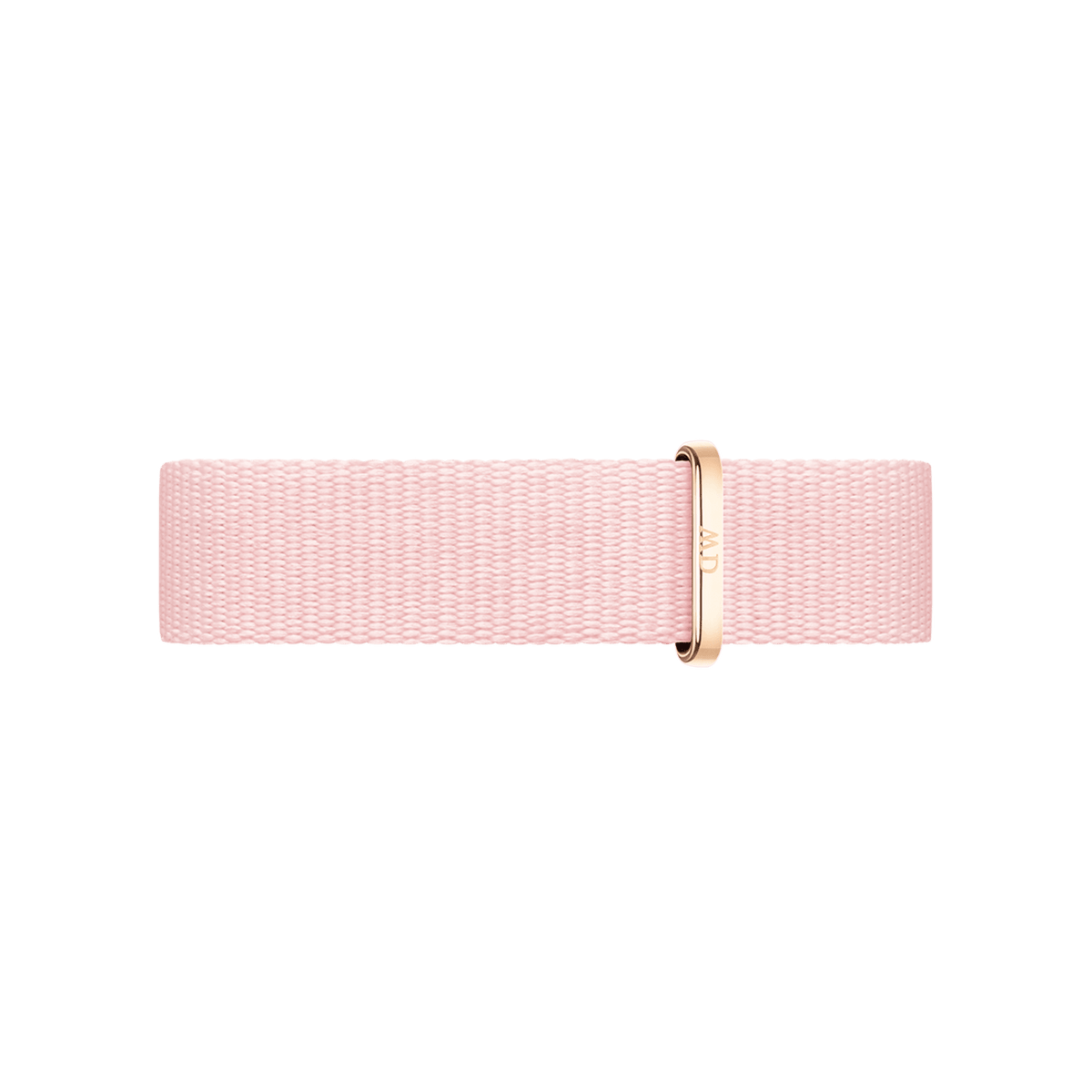 Soft pink Coral Strap Rose Gold watch strap with a slim NATO style and rose gold buckle, designed for petite watches and made from recycled polyester for comfortable daily wear.