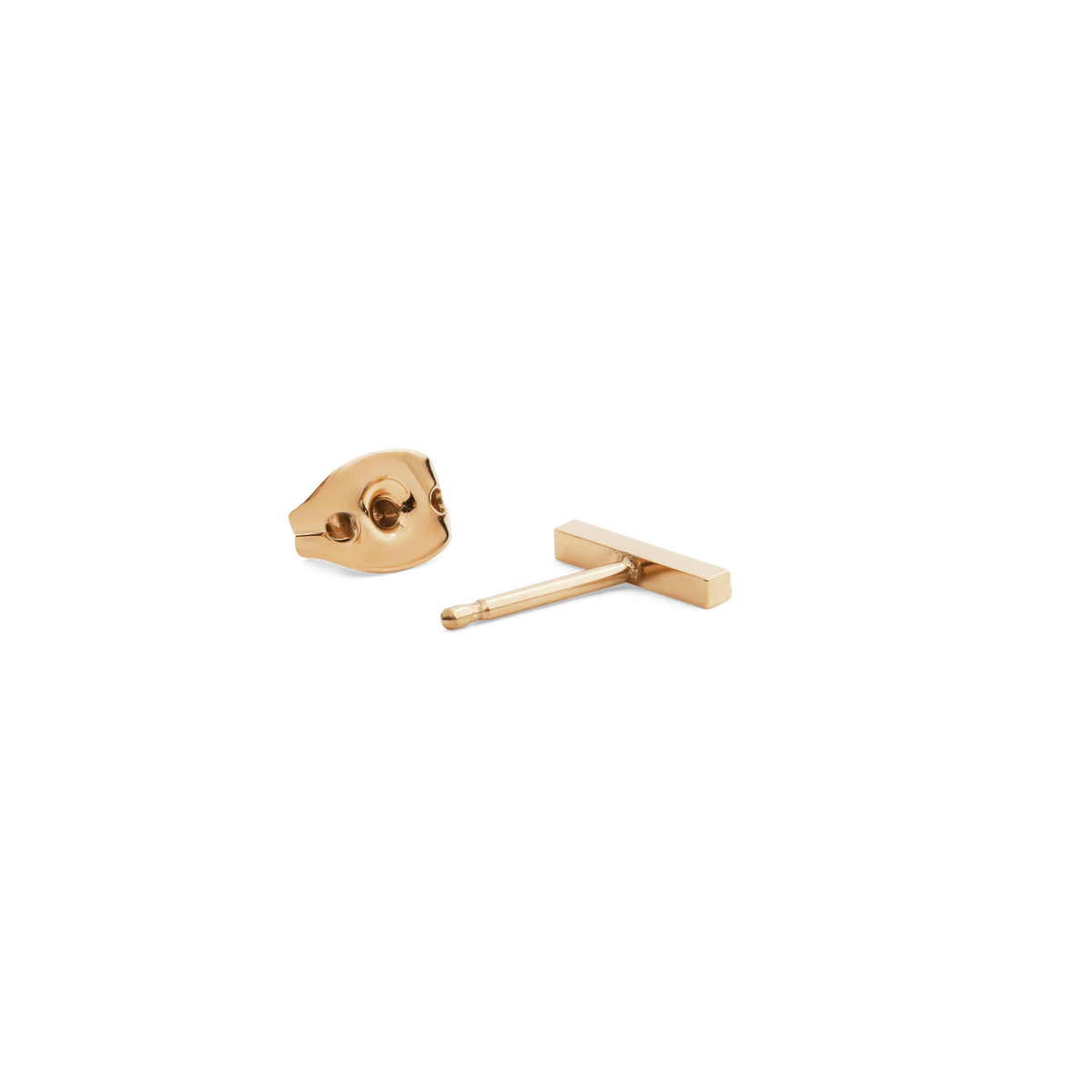Crystal Bar Stud Gold earring shown from the side with its butterfly back, highlighting the slim gold bar design and secure fastening suitable for everyday wear.