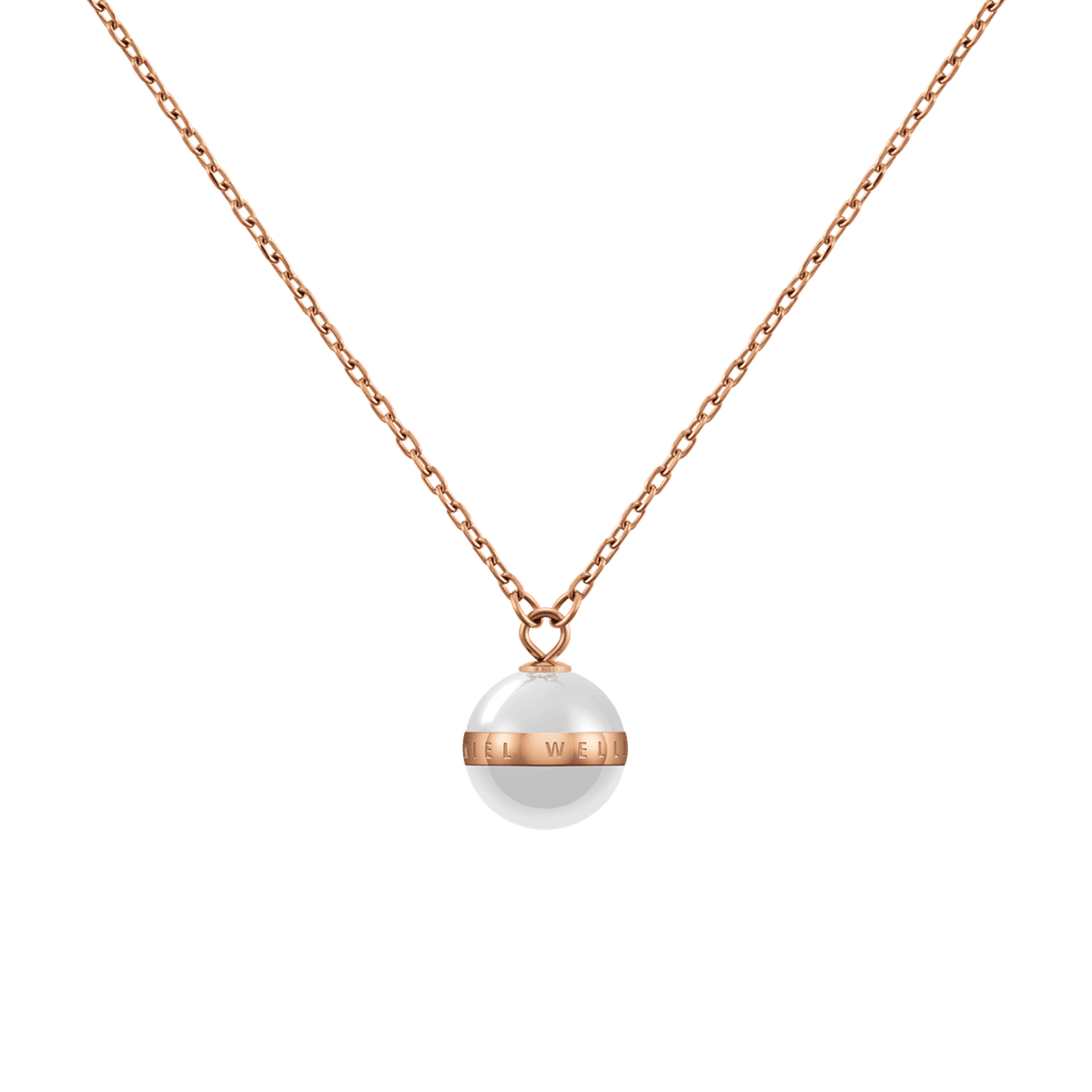 Rose gold necklace featuring a satin white ceramic pendant with a rose gold plated band, suspended from a delicate adjustable chain for a refined and modern look.
