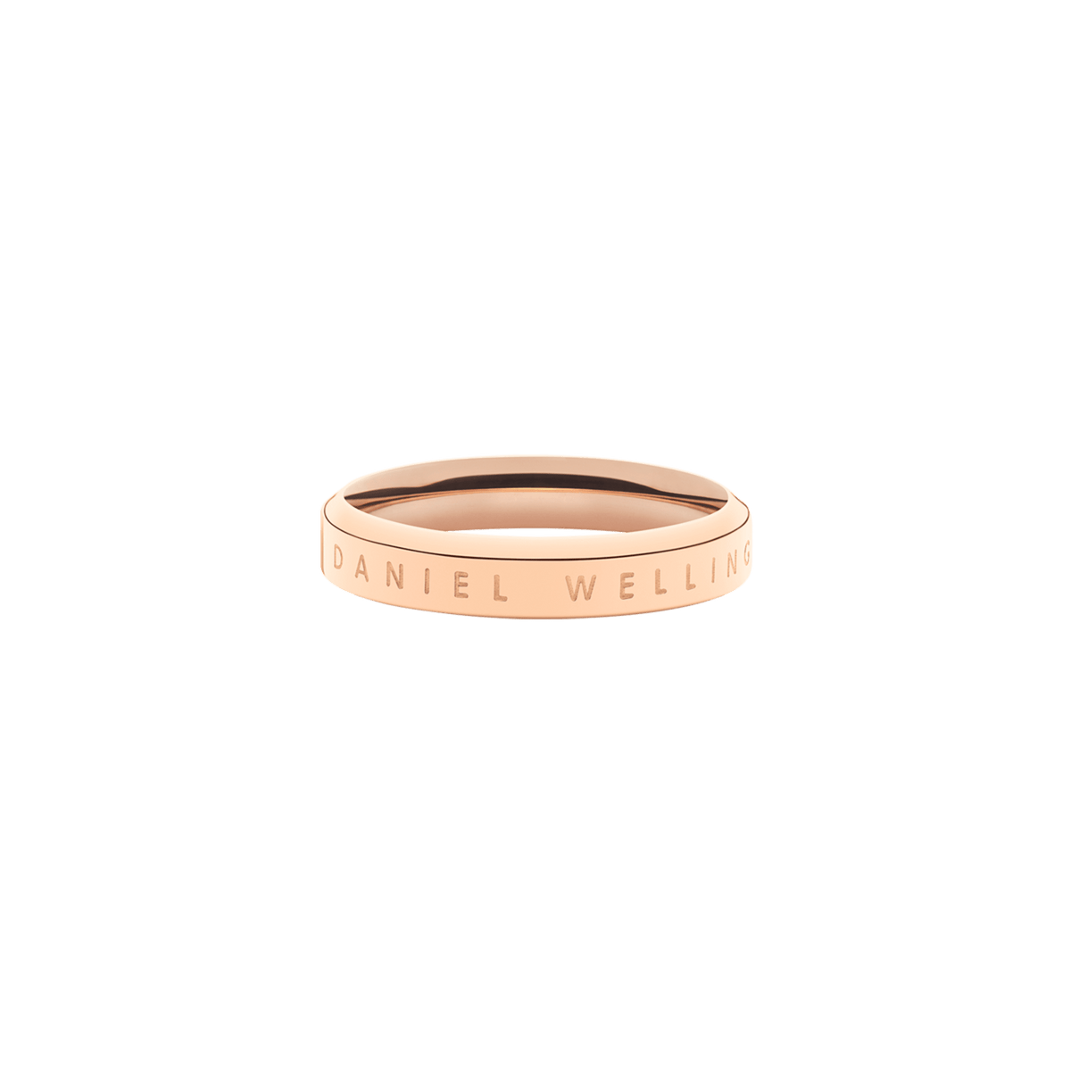 Classic Ring Rose Gold with a slim, minimalist band and engraved branding, featuring a polished rose gold finish suitable for everyday wear.