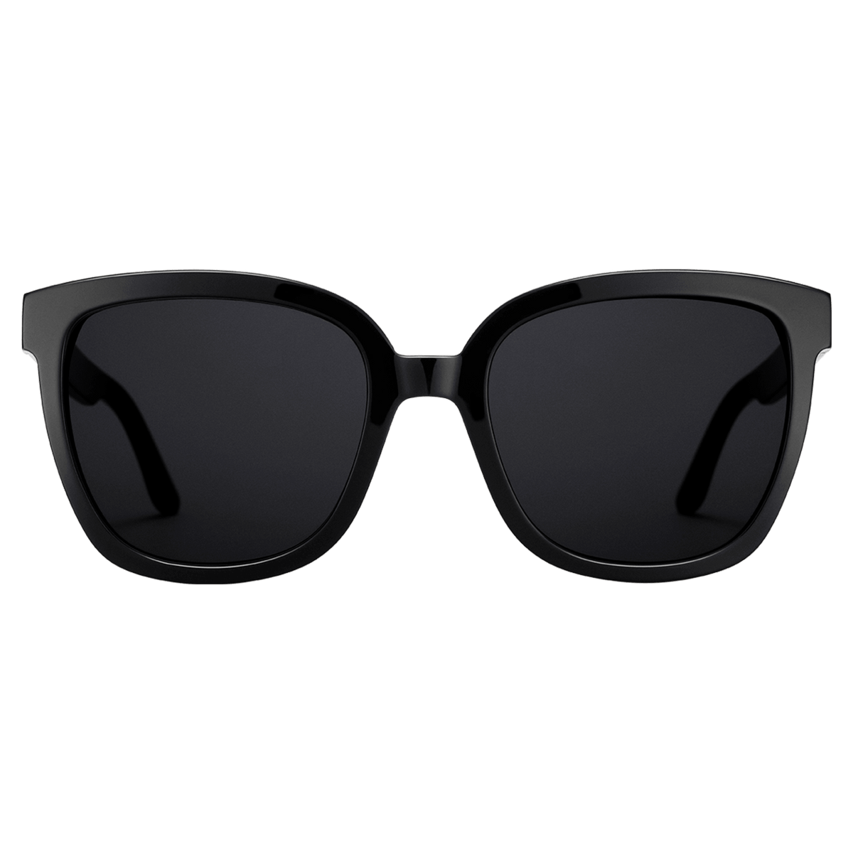 Oversized square sunglasses with a glossy black bio-acetate frame and dark lenses, designed for both men and women, offering a bold and modern look.