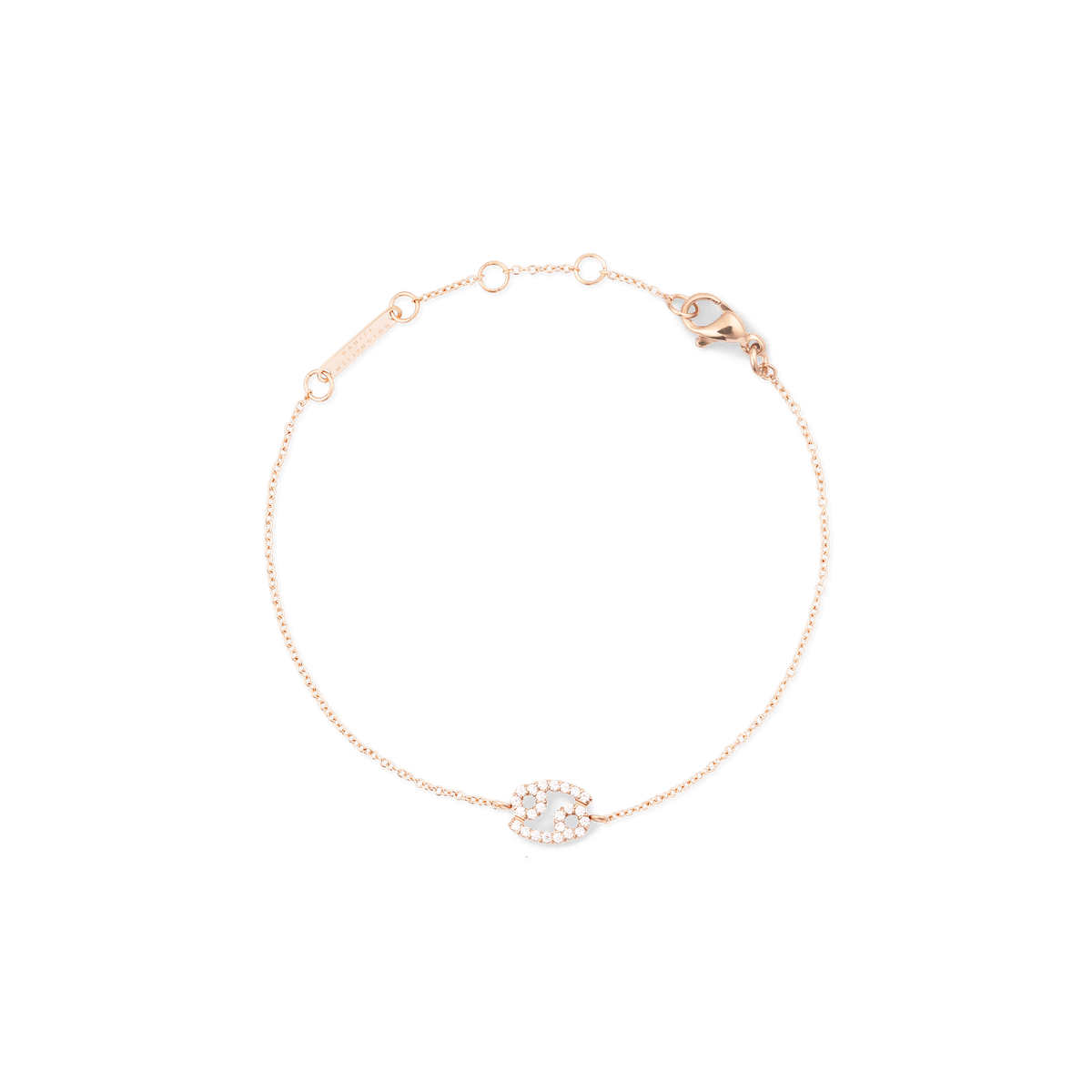 Delicate rose gold chain bracelet featuring an adjustable length and a crystal-encrusted zodiac pendant, designed for a subtle, personalised touch to everyday jewellery.