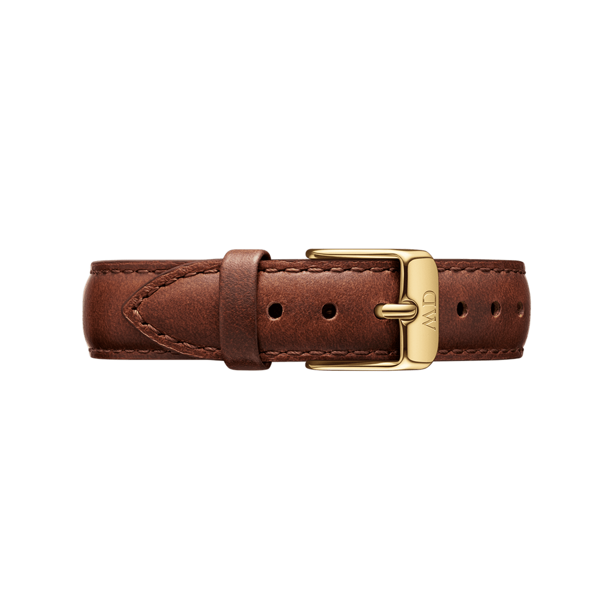 Brown genuine leather watch strap with gold-tone buckle, designed for the Petite St Mawes Black Gold, offering adjustable comfort and a classic finish.