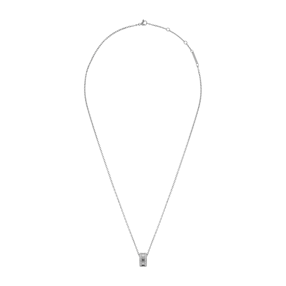 Elan Lumine Necklace Silver with an adjustable fine chain and a round crystal-set pendant, crafted in polished stainless steel for a refined, minimalist look.