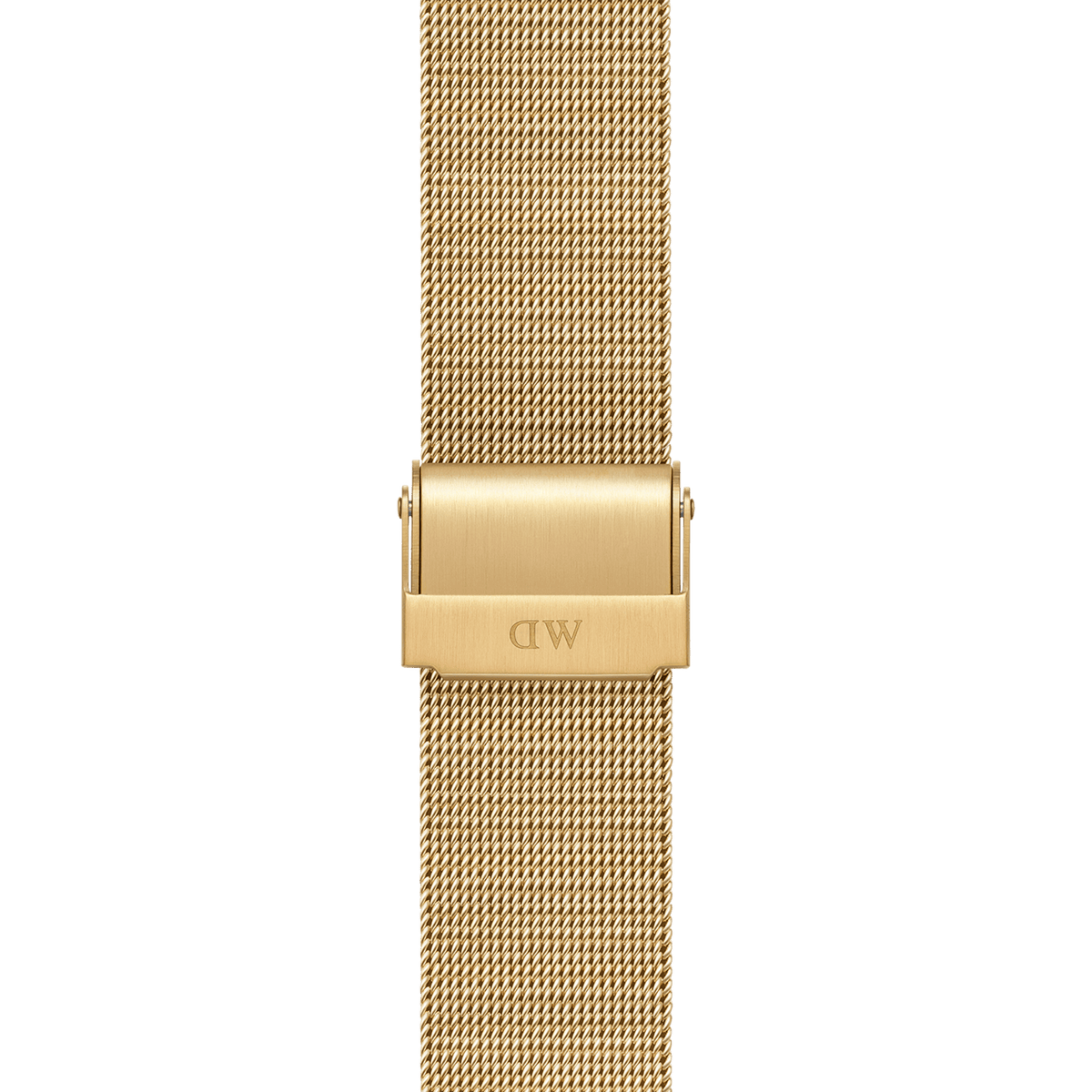 Close-up of the gold mesh stainless steel Apple Watch strap showing the adjustable clasp and fine mesh detailing, ideal for a comfortable and elegant fit.