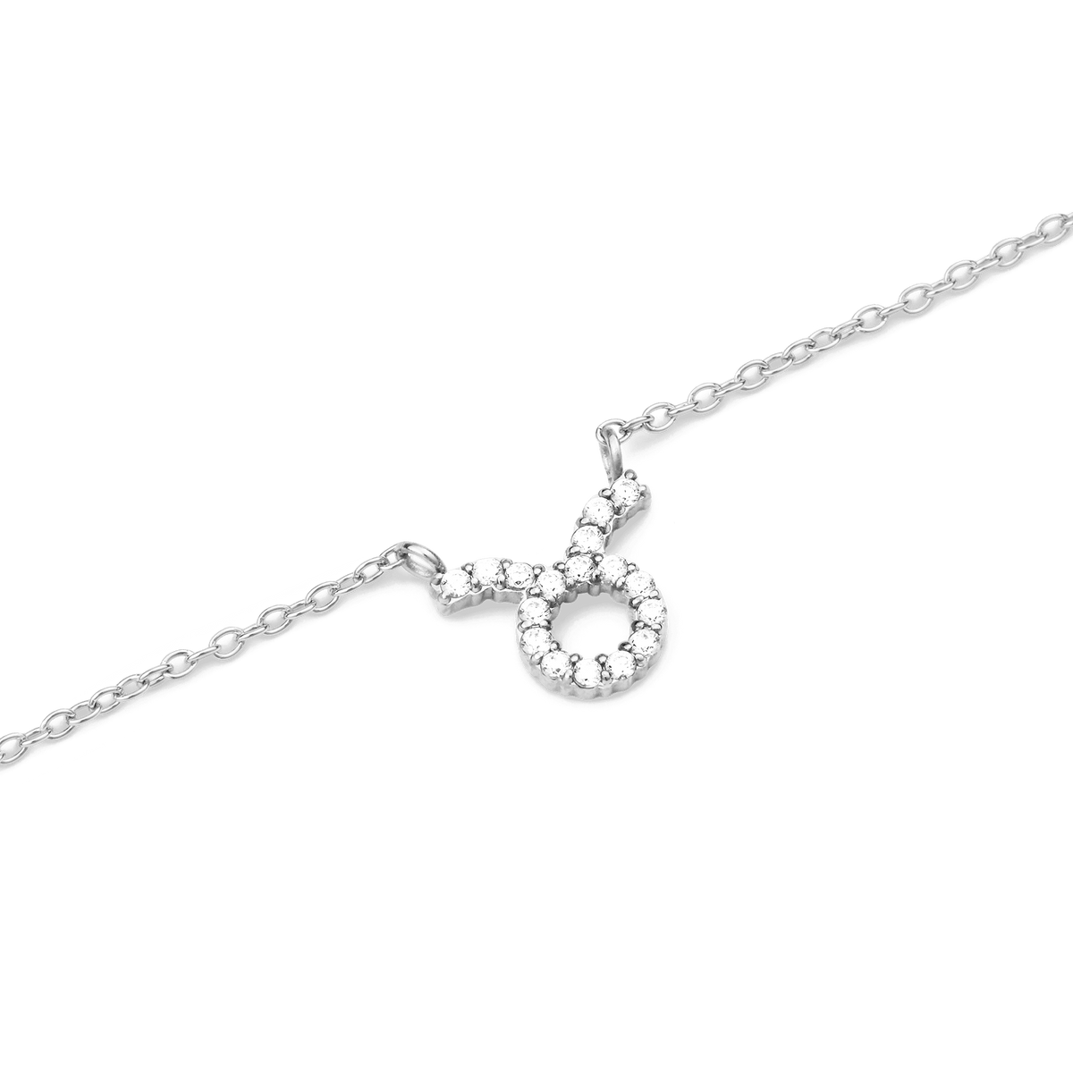 Crystal Zodiac Chain Necklace Silver with a Taurus zodiac pendant, crafted in silver and embellished with sparkling hand-set crystals on a fine chain.