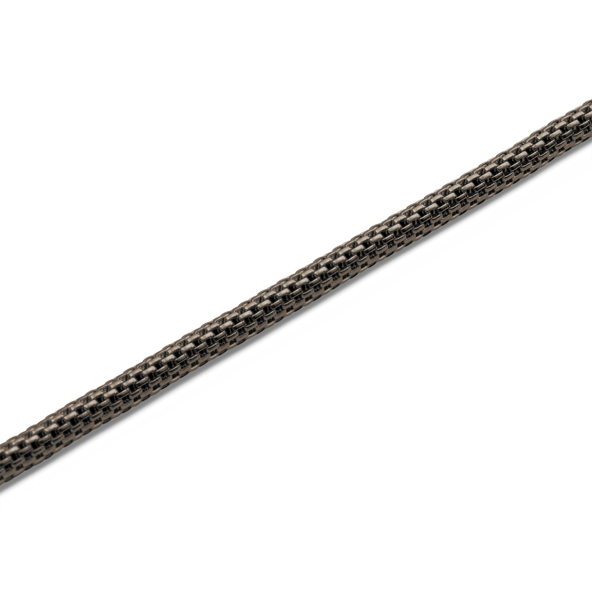 Close-up of the Tide Mesh Necklace Graphite 2.8 showing its bold graphite stainless steel mesh chain with fine links and a smooth, polished finish.