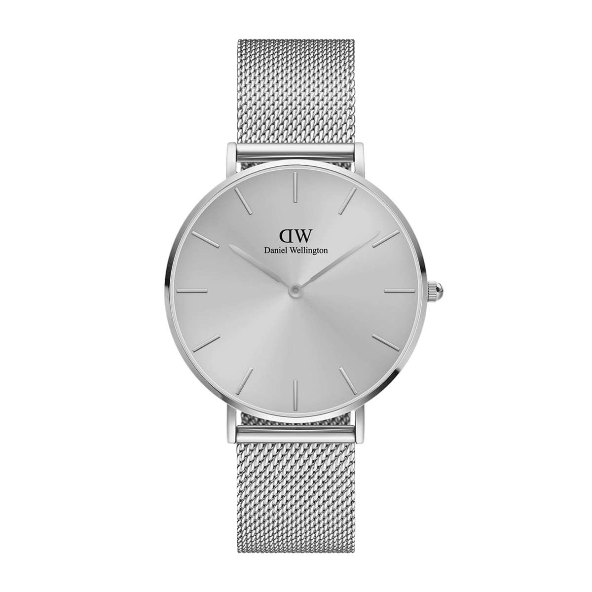 Petite Unitone Silver features a slim round dial with minimalist hour markers and a polished stainless steel mesh strap, offering a modern and elegant look ideal for women seeking a versatile everyday watch.