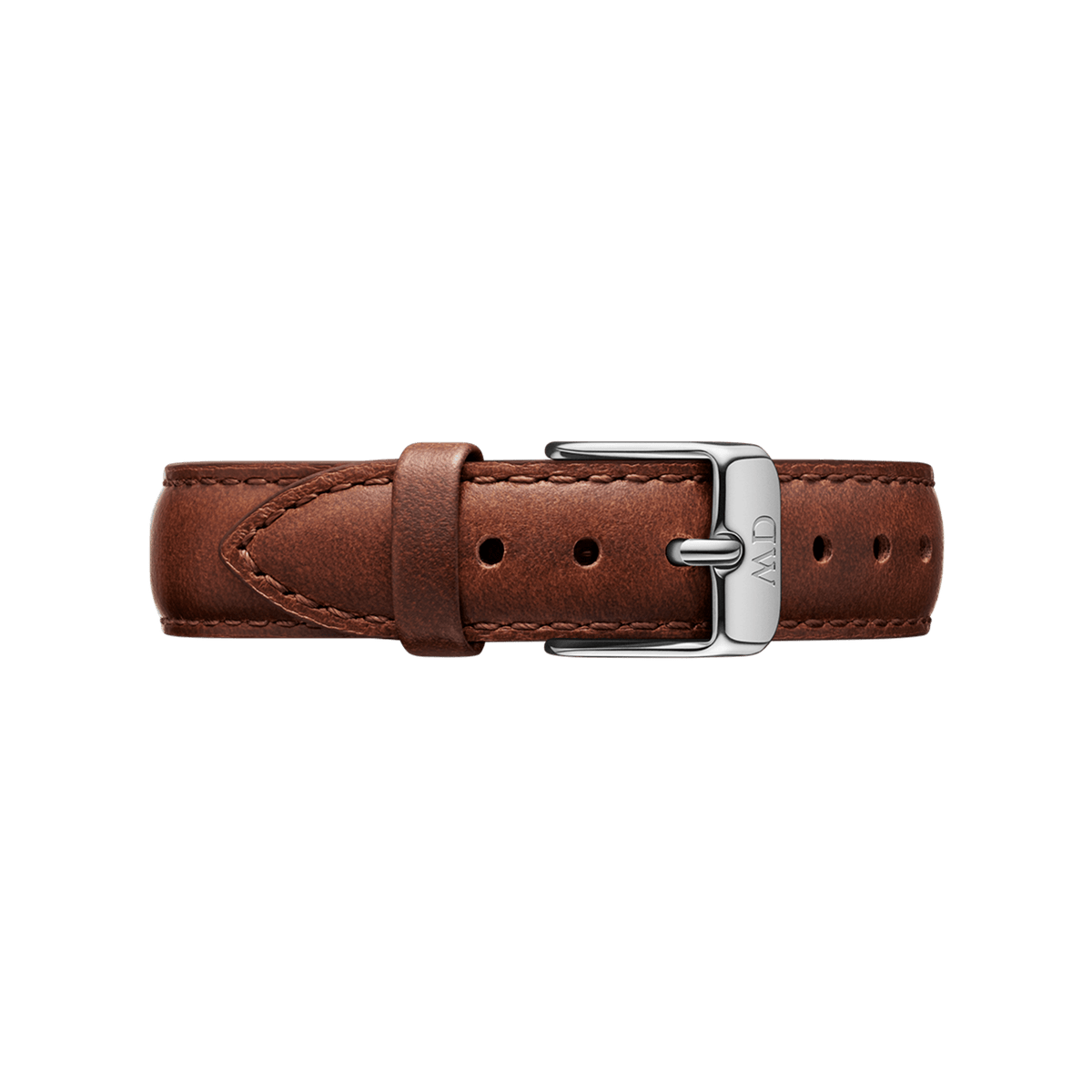 Brown genuine leather strap for the Petite St Mawes Black Silver watch, featuring neat stitching and a polished silver buckle for a secure, comfortable fit.