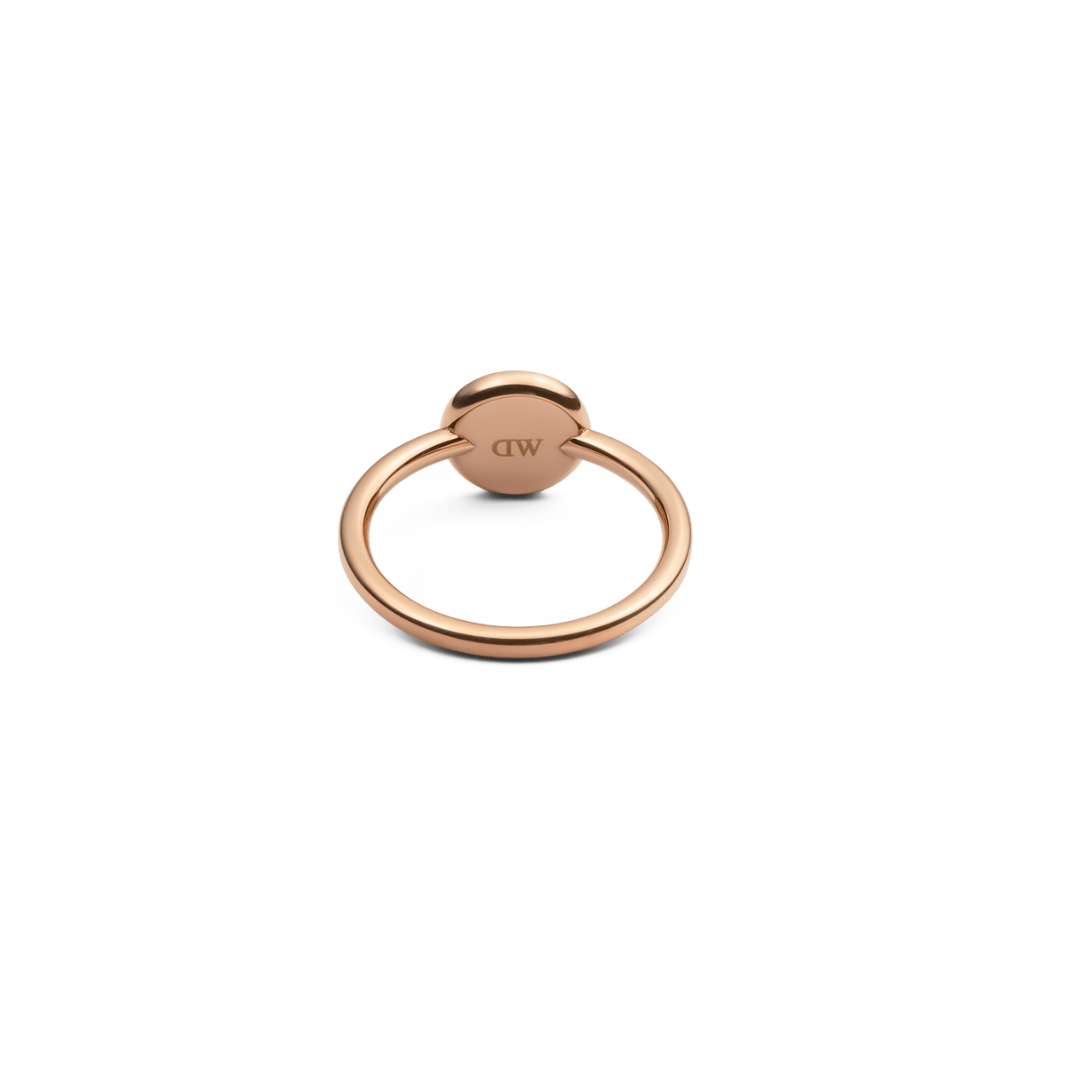 Back view of the Audrey Ring Black Agathe Rose Gold, showing the smooth rose gold band and the underside of the round centrepiece.